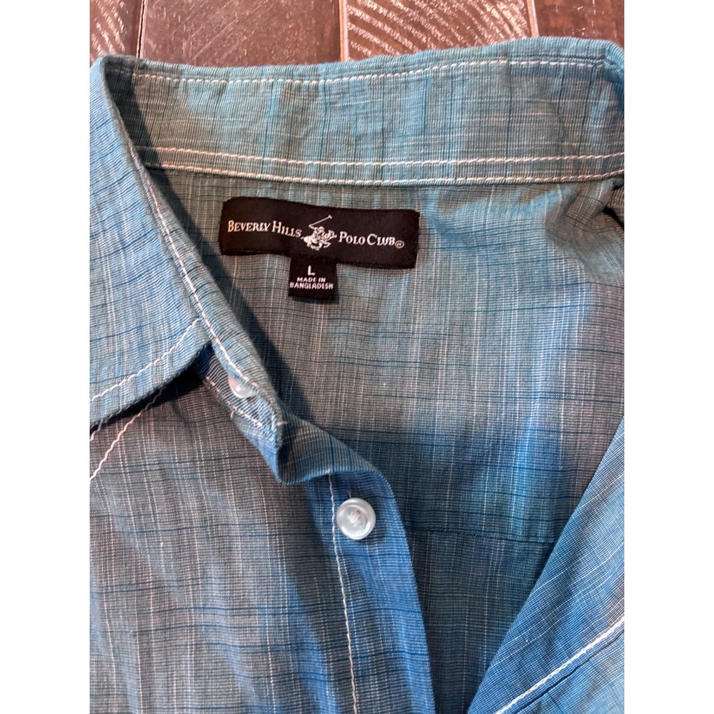 Beverly Hills Polo Club Mens Shirt‎ L Short Sleeve Western Style Blue